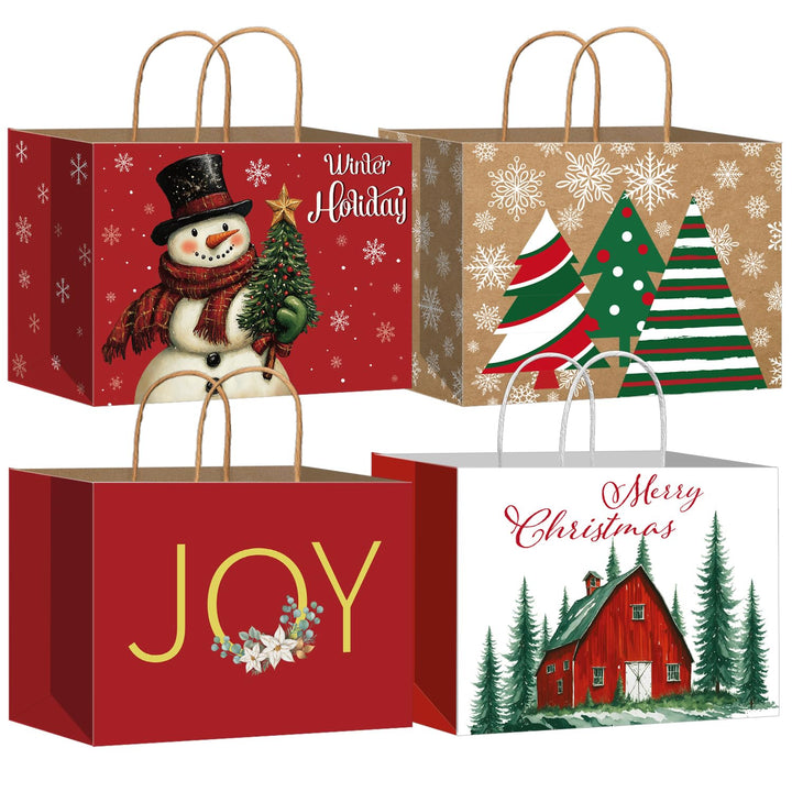 DECHISY 12 Stück Geschenktüten Weihnachten Gross, Papiertüten mit Griffen, Weihnachtstüten mit 4 Des