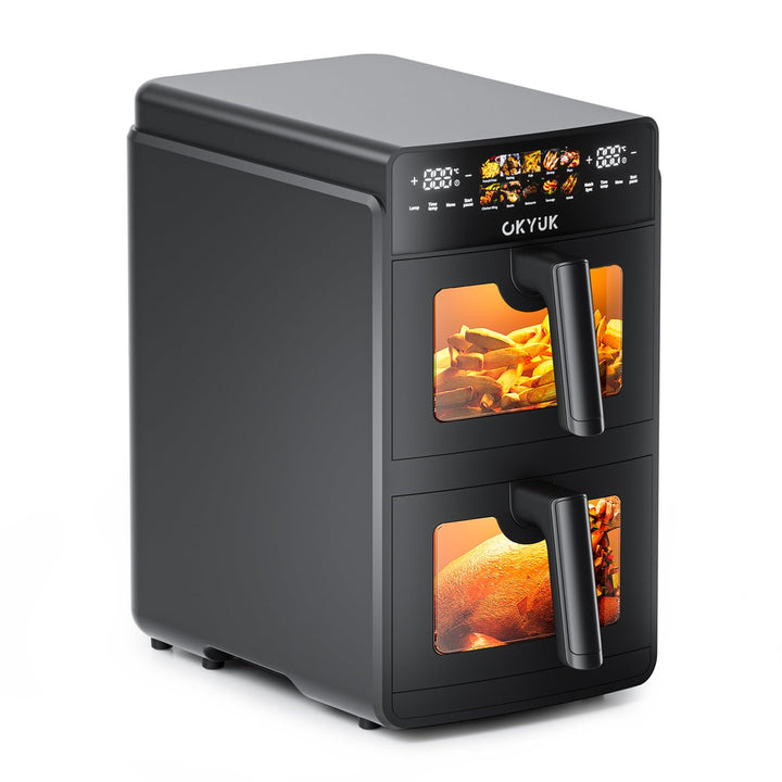 Heissluftfritteuse 2 Kammern 10L Airfryer [2 Fächer je 5l, sehr leiser Betrieb, 10 Programme, 2 Geri