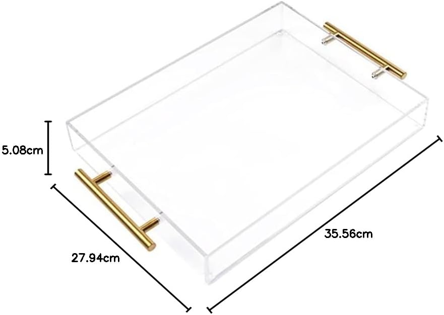 27.9x35.6 cm, transparentes Acryl-Serviertablett mit goldenen Griffen, stabiles, grosses Fassungsver