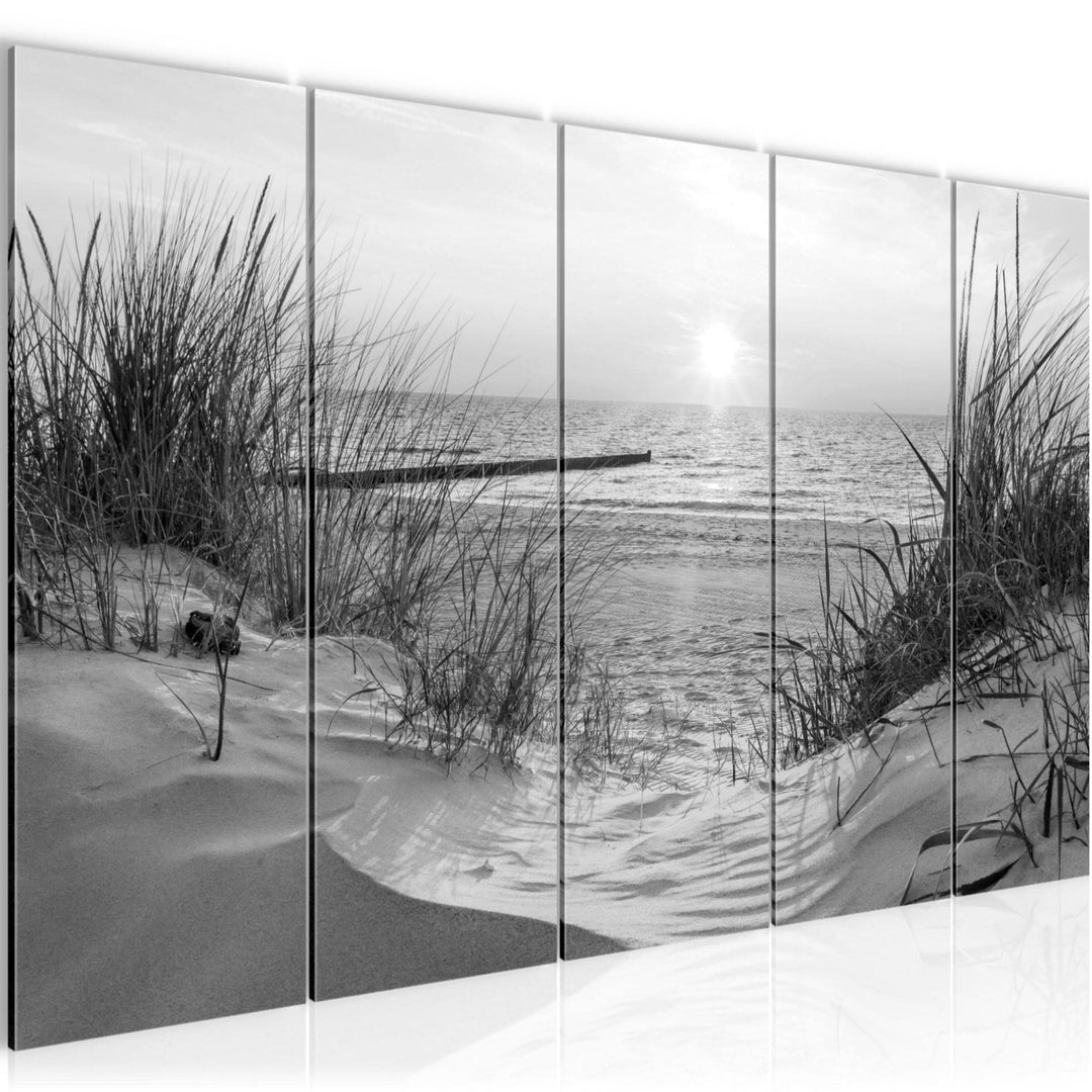 Runa Art Wandbild XXL Strand Sonnenuntergang Schlafzimmer Wohnzimmer 200 x 80 cm Schwarz Weiss 5 Tei