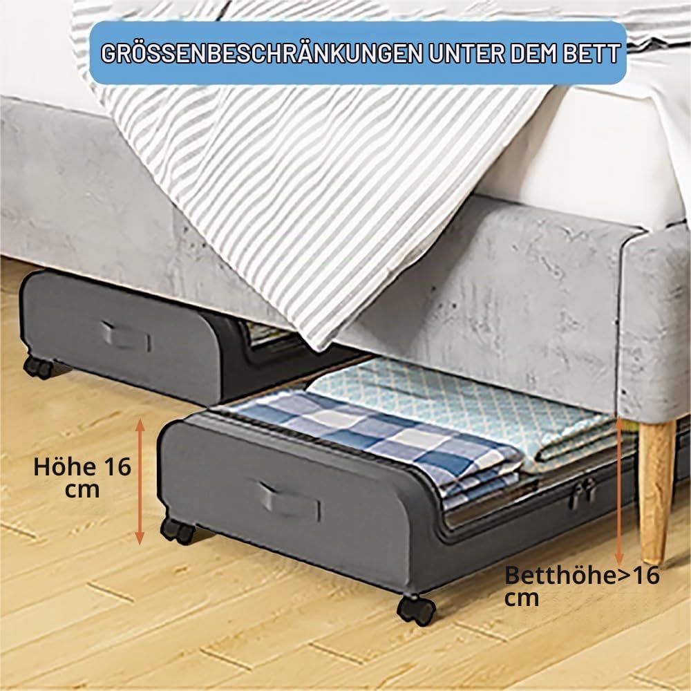 2 Stück Unterbettkommode mit Rollen,Aufbewahrungsbox mit Rollen 360° Drehung und Sichtfenster Deckel