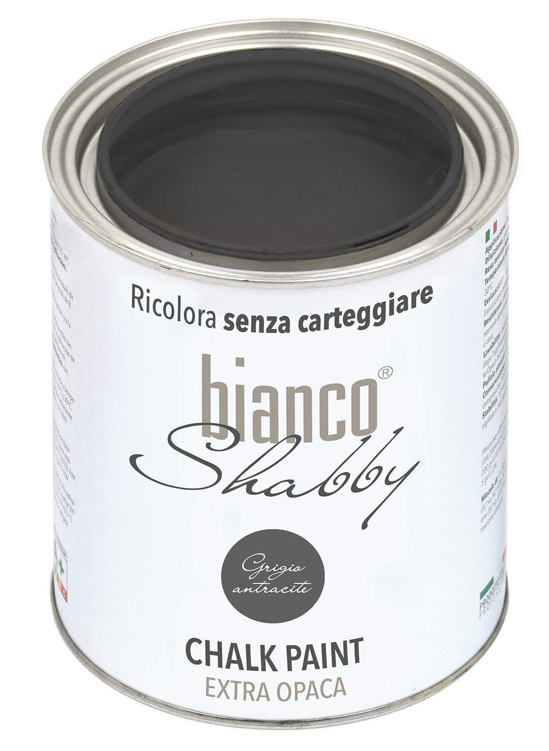 bianco Shabby® Grigio Antracite Kreidefarbe Wasserbasis für Alle Oberflächen einfach zu verarbeiten