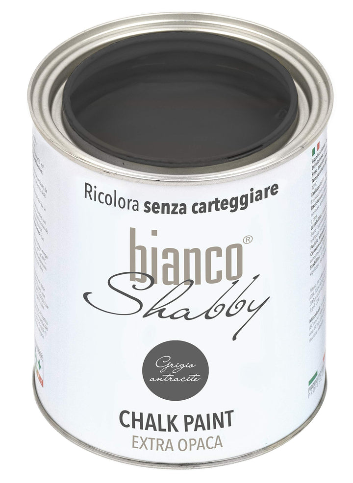 bianco Shabby® Grigio Antracite Kreidefarbe Wasserbasis für Alle Oberflächen einfach zu verarbeiten