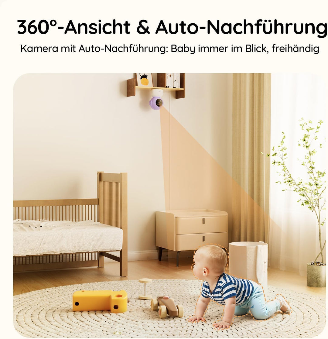 Boifun Babyphone mit Kamera und App, 5" 2K Bildschirm Babyfon, Weinen/Bewegungs/Geräuscherkennung,PT
