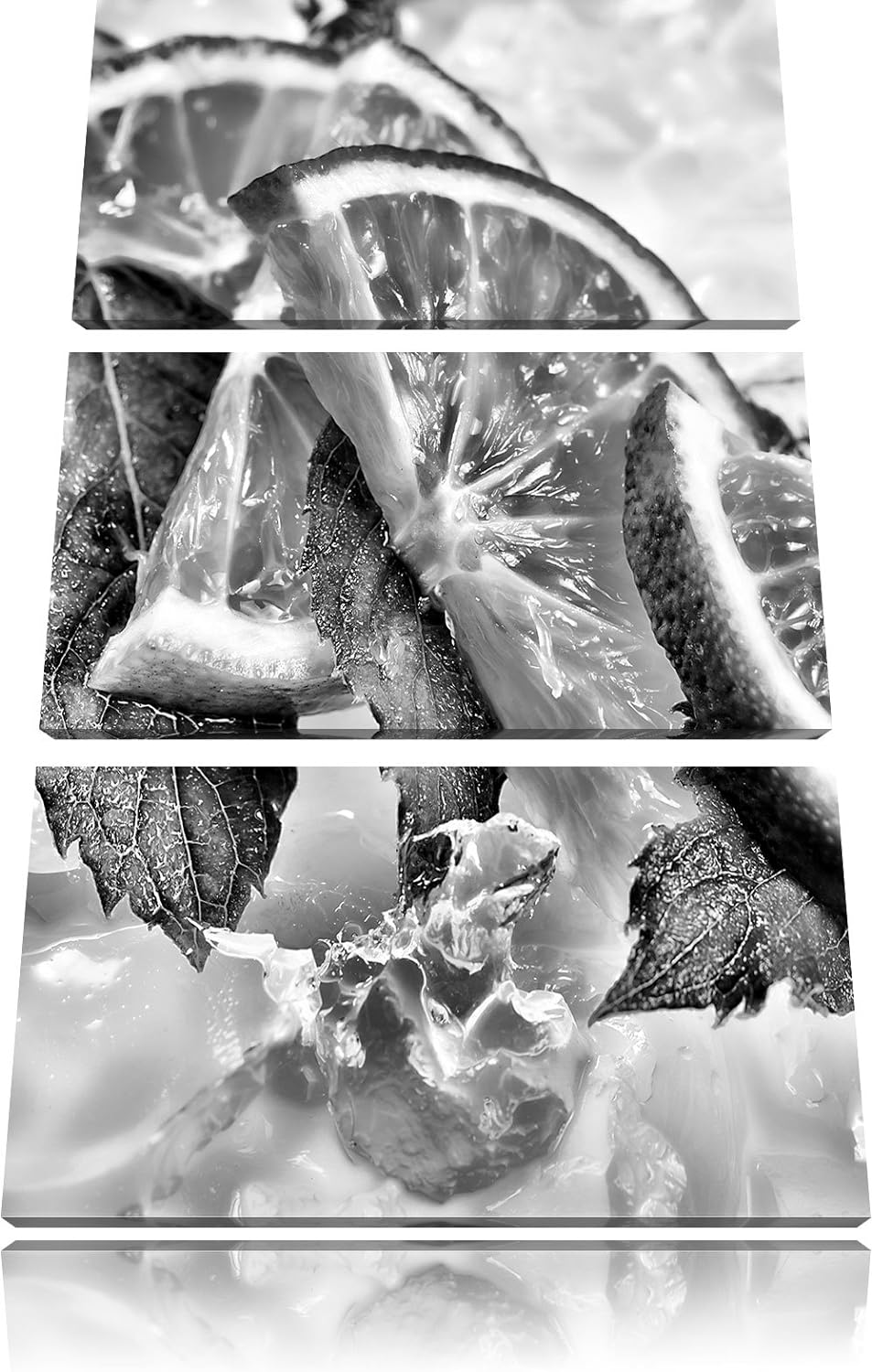 Pixxprint Limetten und Minze im EIS als Leinwandbild/Grösse: 3 Teilig (120x80) cm/Wandbild/Kunstdruc