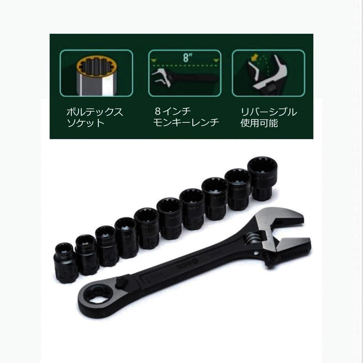 SATA X6 Spline Durchgangs-Steckschlüssel Satz mit Rollgabelschlüssel, 11-tlg. ST09000 (Durchgangs-St