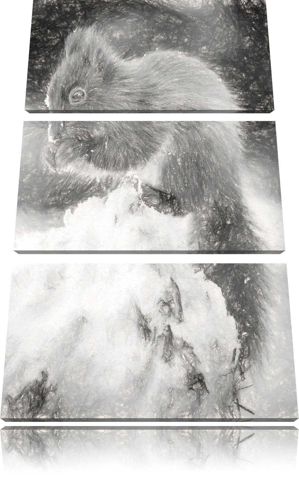 Pixxprint Kleines Eichhörnchen im Winter als Leinwandbild/Grösse: 3 Teilig (120x80) cm/Wandbild/Kuns