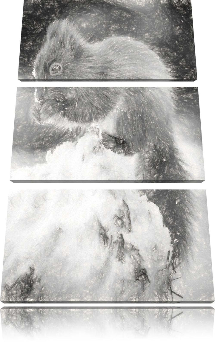 Pixxprint Kleines Eichhörnchen im Winter als Leinwandbild/Grösse: 3 Teilig (120x80) cm/Wandbild/Kuns