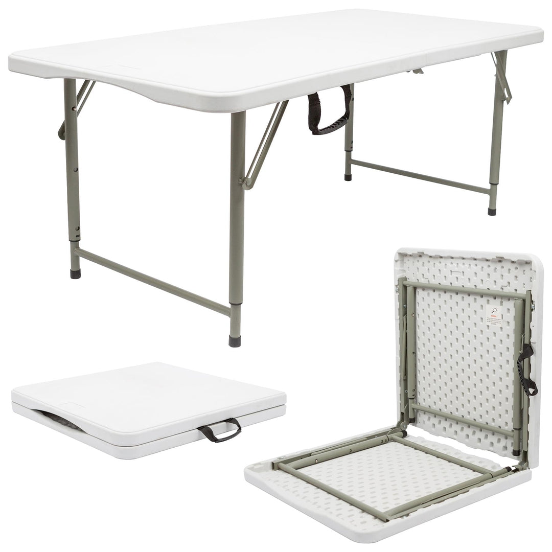 Harbour Housewares 1x Weiss 120cm (4ft) Höhenverstellbar Klappbarer Tisch aus Plastik - Schwerlast F