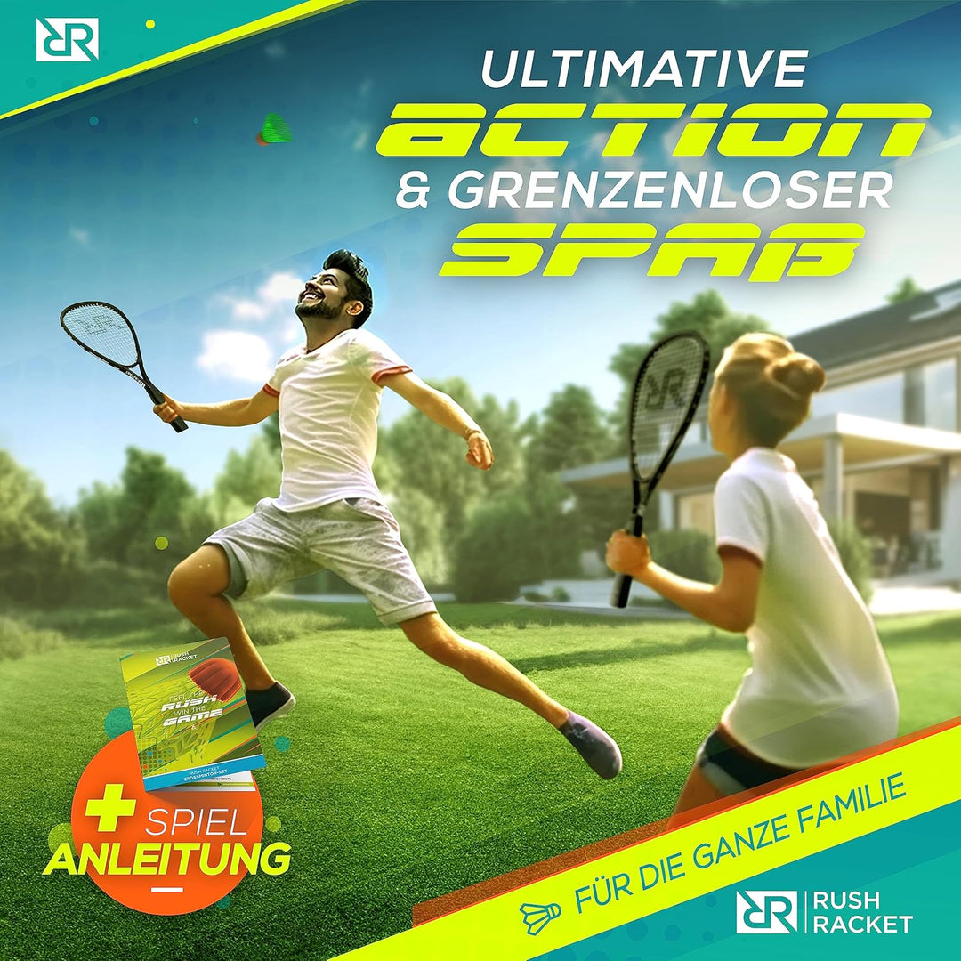 Rush Racket Set RS3 Speed Badminton Set 5-teilig (2X Schläger, 5X Federbälle, 1x Softball, 8X Feldma