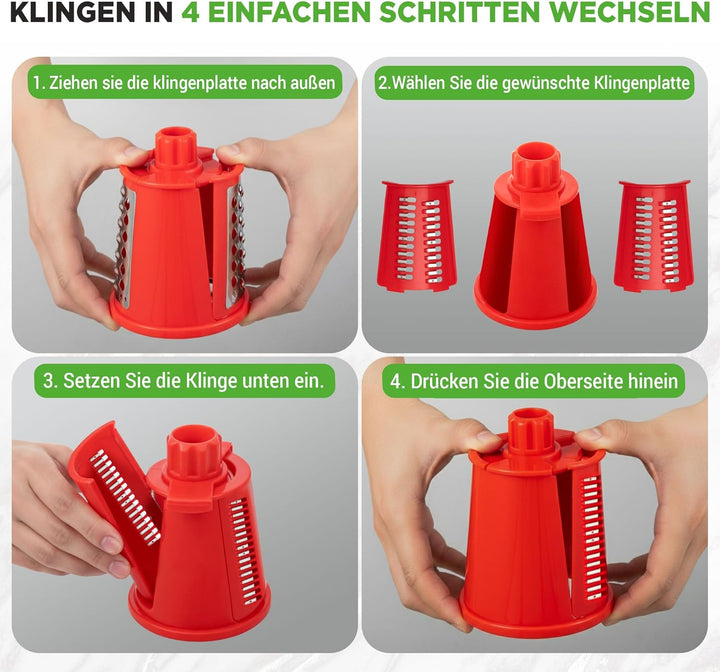 NutriChef Käsereibe mit Kurbel - Gemüsereibe inkl. 5 Trommelblättern - Ideal für Käse Gurken Karotte