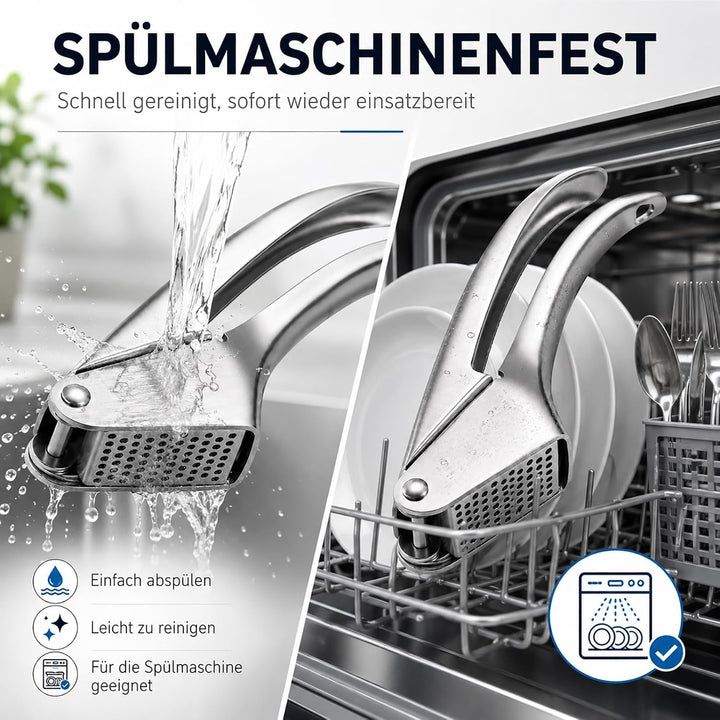 Knoblauchpresse Edelstahl Spülmaschinenfest, Profi Garlic Press, Robuste Knoblauch Presse für Knobla