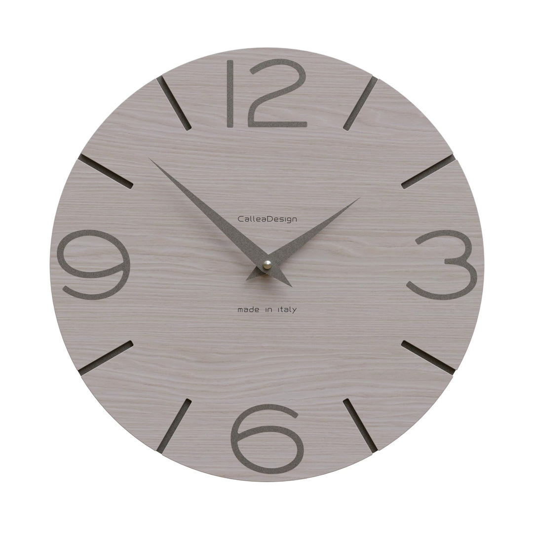 CalleaDesign Wanduhr Smile Eichenbrise und Grauer Quarz Rund 30 cm Schlichtes und modernes Design Ge