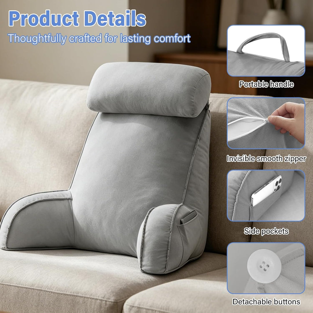 Lesekissen für Bett und Sofa mit Abnehmbarer Nackenrolle - Rückenkissen Bett - Reading Pillow aus Me