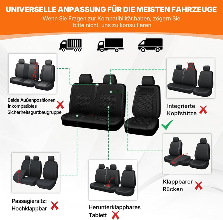 TOYOUN Van-Sitzbezüge, universal, passend für die meisten LKWs, Lieferwagen, LKWs, PU-Leder, Vorders