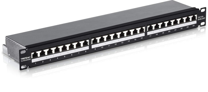 TRENDnet TC-P24C6AS 24-Port Cat6A geschirmtes 1U Patch Panel, 1000BASE-T/10GBASE-T unterstützt, Komp