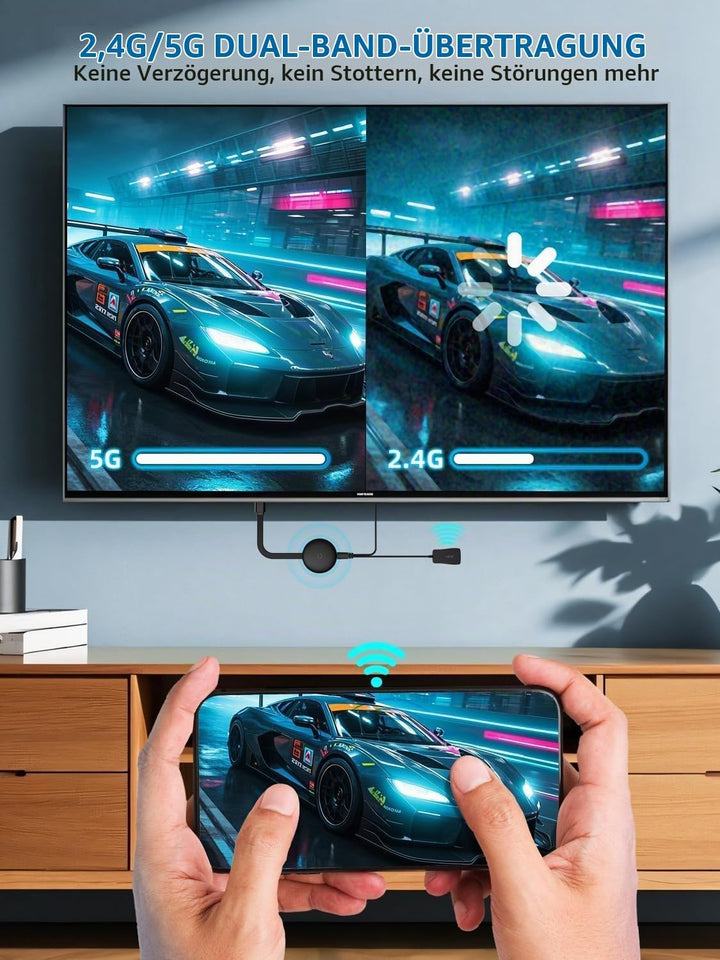 Wireless HDMI Adapter,2.4/5 GHz Miracast Wireless HDMI Dongle,1080P WiFi Miracast Adapter Dongle Dis