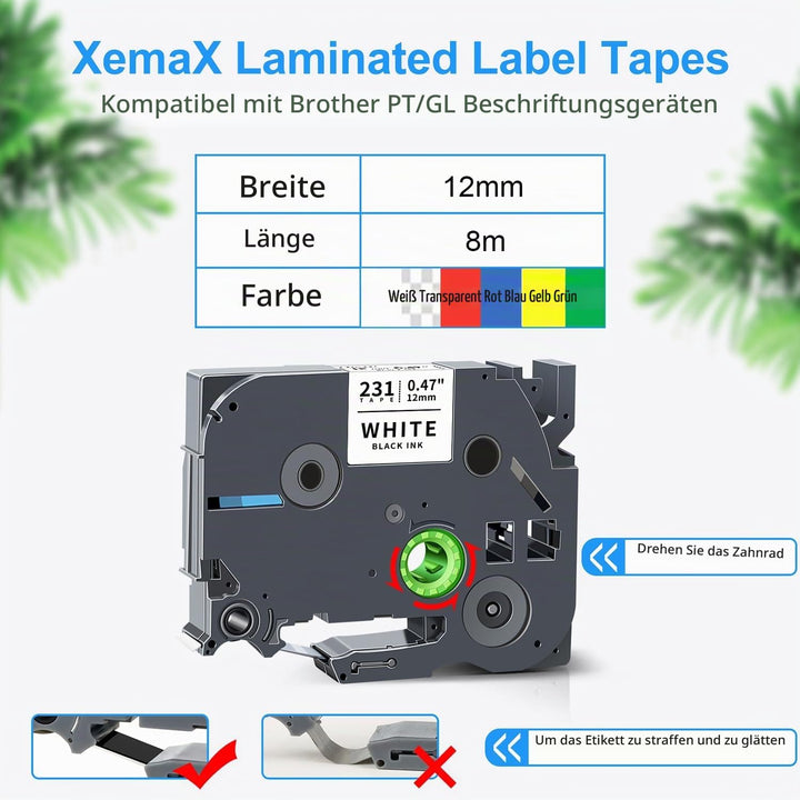 6x XemaX Kompatibel Schriftband Ersatz für Brother P-touch Bänder TZe-231 TZe-131 TZe-431 TZe-531 TZ