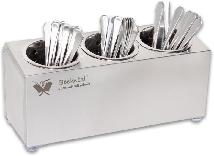 Beeketal 'BBK-3' Profi Gastro Besteckbehälter aus Edelstahl poliert inkl. 3 Köcher einreihig, entneh