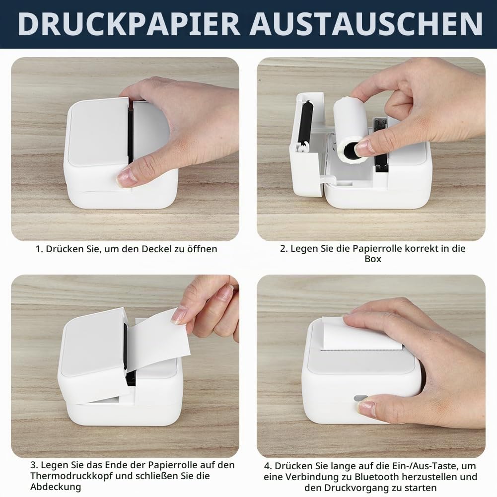 OFFCUP Mini Drucker Mini Fotodrucker mit 5 Papierrollen Tragbarer Mini Printer Thermodrucker Taschen