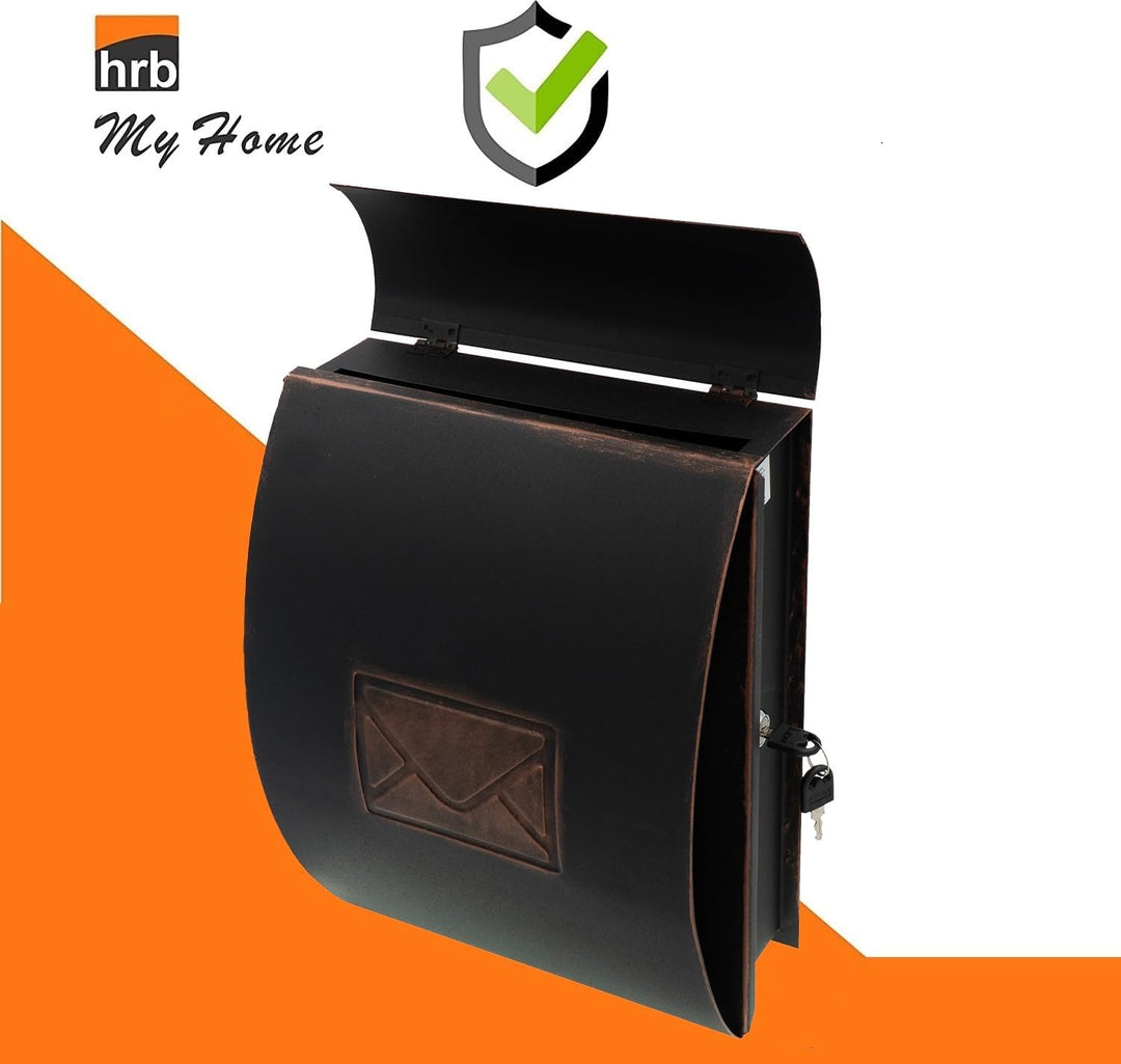 HRB Briefkasten nostalgisch, Postkasten wasserfest Zeitungsfach (Schwarz-Bronze Hochformat), Schwarz
