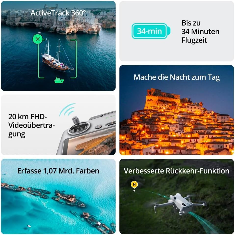 DJI Mini 4 Pro, faltbare mini-Drohne mit 4K HDR-Videokamera, unter 249 g, 34 Minuten Flugzeit, 20 km