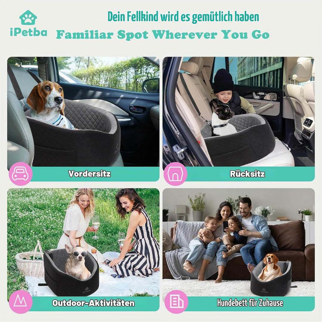 Hunde Autositz für Kleine Hunde – Crash-Schutz, Anti-Rutsch, Schützt Autoinnenraum, Abnehmbar &amp; Wasc