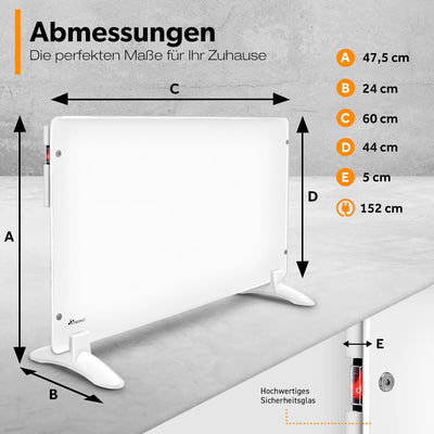 TRESKO Infrarotheizung Standgerät 600W | Wandheizung elektrisch | Konvektor Heizung inkl. Standfüsse