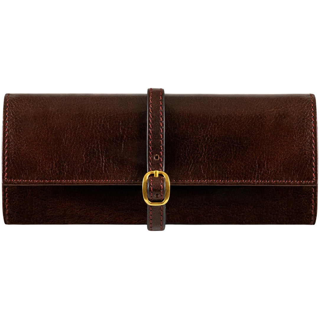 Time Resistance Braun Leder Schmuck Organizer – 100% Leder Schmuckrolle für Reisen Hergestellt in It