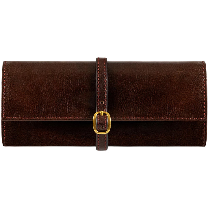 Time Resistance Braun Leder Schmuck Organizer – 100% Leder Schmuckrolle für Reisen Hergestellt in It
