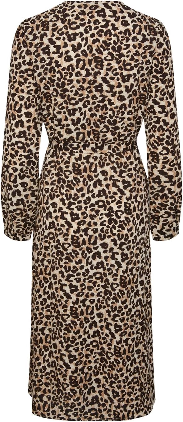 PIECES Damen Pcnessa Ls Midi Dress Noos M Silver Mink/Aop:leo Aop, M Silver Mink/Aop:leo Aop
