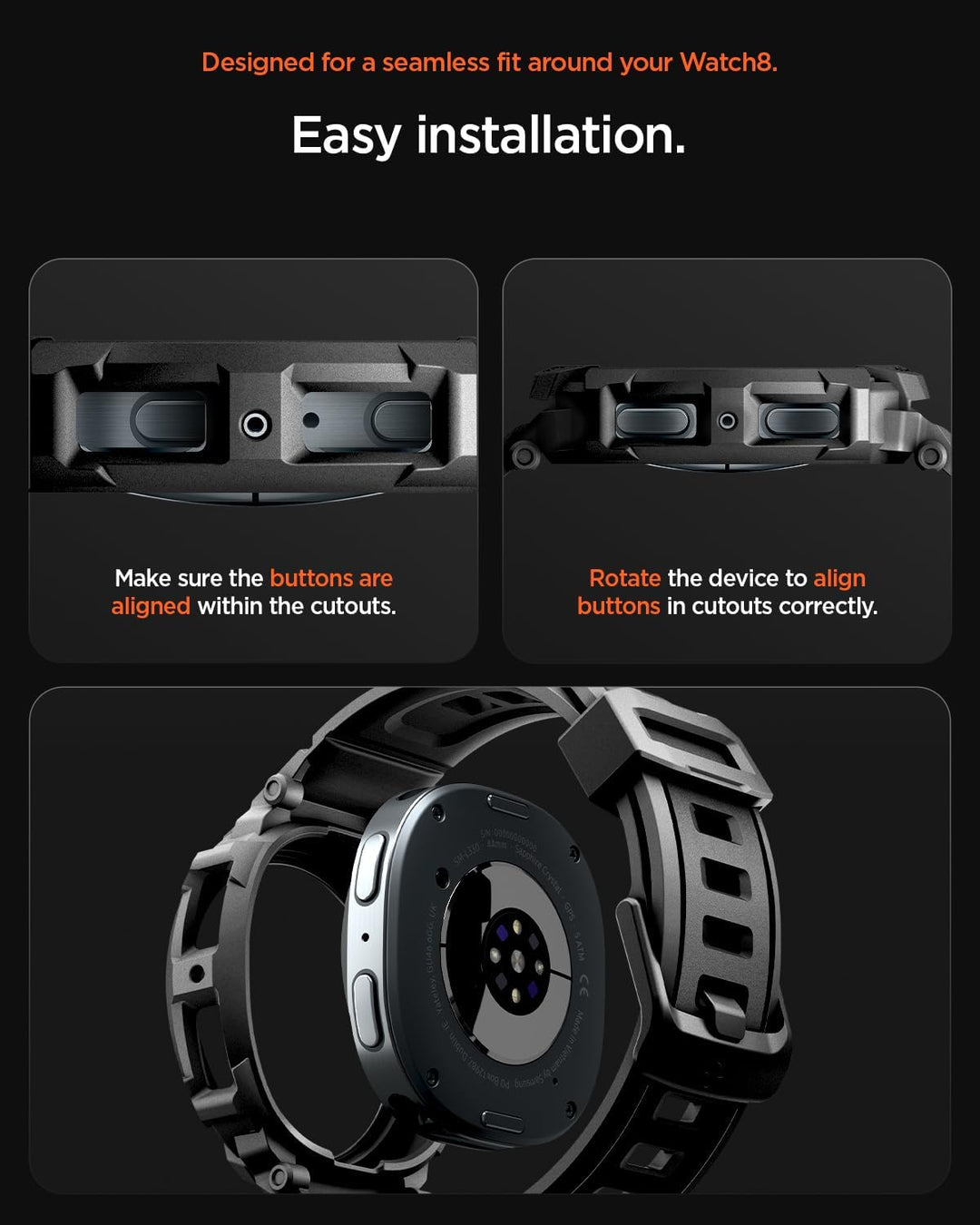 Spigen Rugged Armor Pro Hülle mit Band für Samsung Galaxy Watch 9/8 44mm | TPU-Unibody-Hülle mit Arm