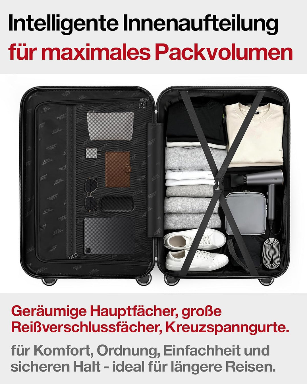 Aluminium-Rahmen Hartschalen-Reisekoffer Set 3-teilig Ultraleicht (M/L/XL) – TSA-Schloss, 4 Spinner-