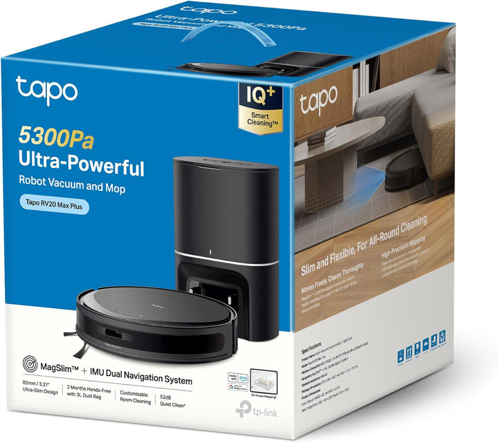 Tapo RV20 Max Plus Saugroboter mit Wischfunktion und automatischer Absaugstation, 5300Pa Ultra-Stark
