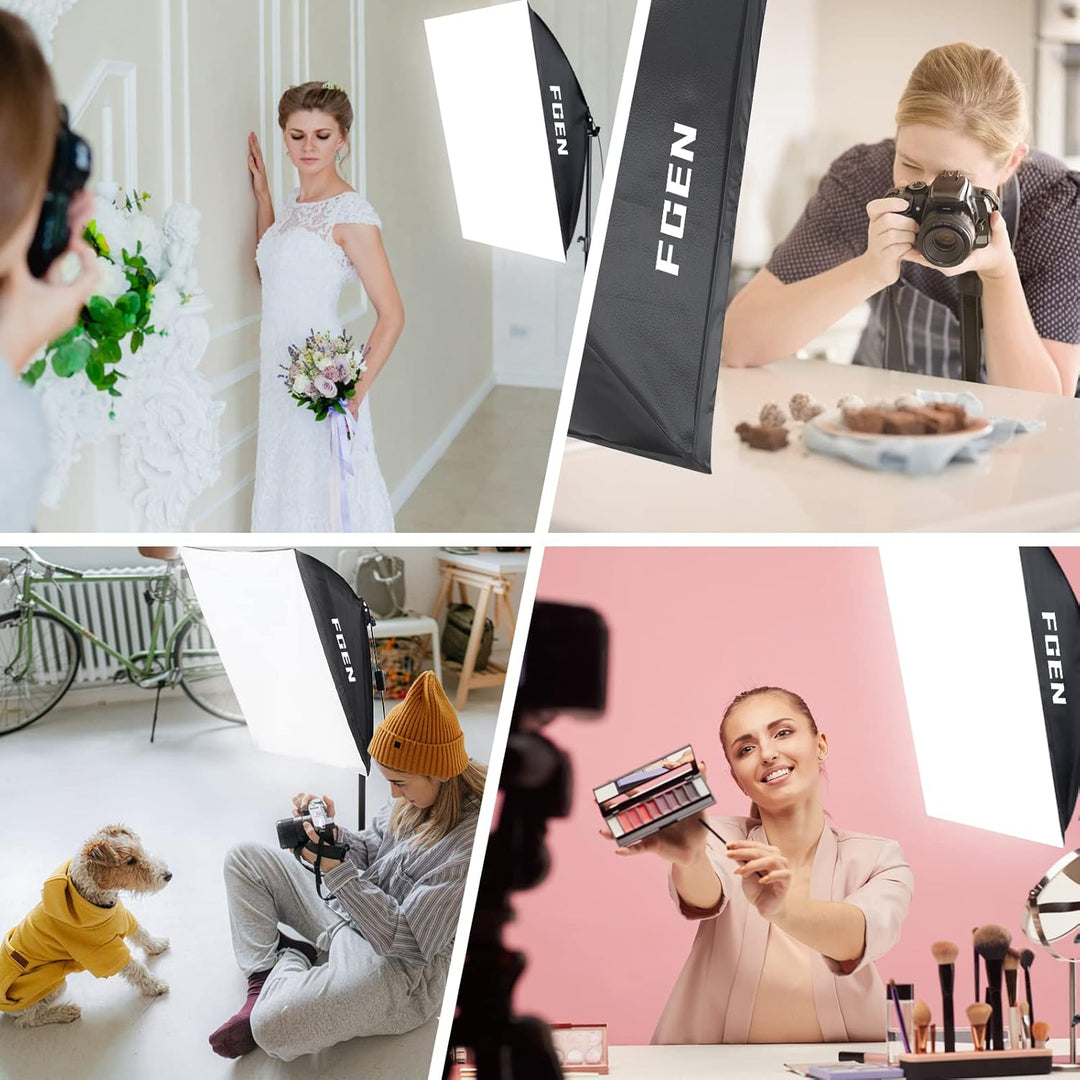Softbox Fotostudio Set,FGen Fotolicht 2x50x70cm Beleuchtung für Fotostudios mit E27 Sockel 135W 5500