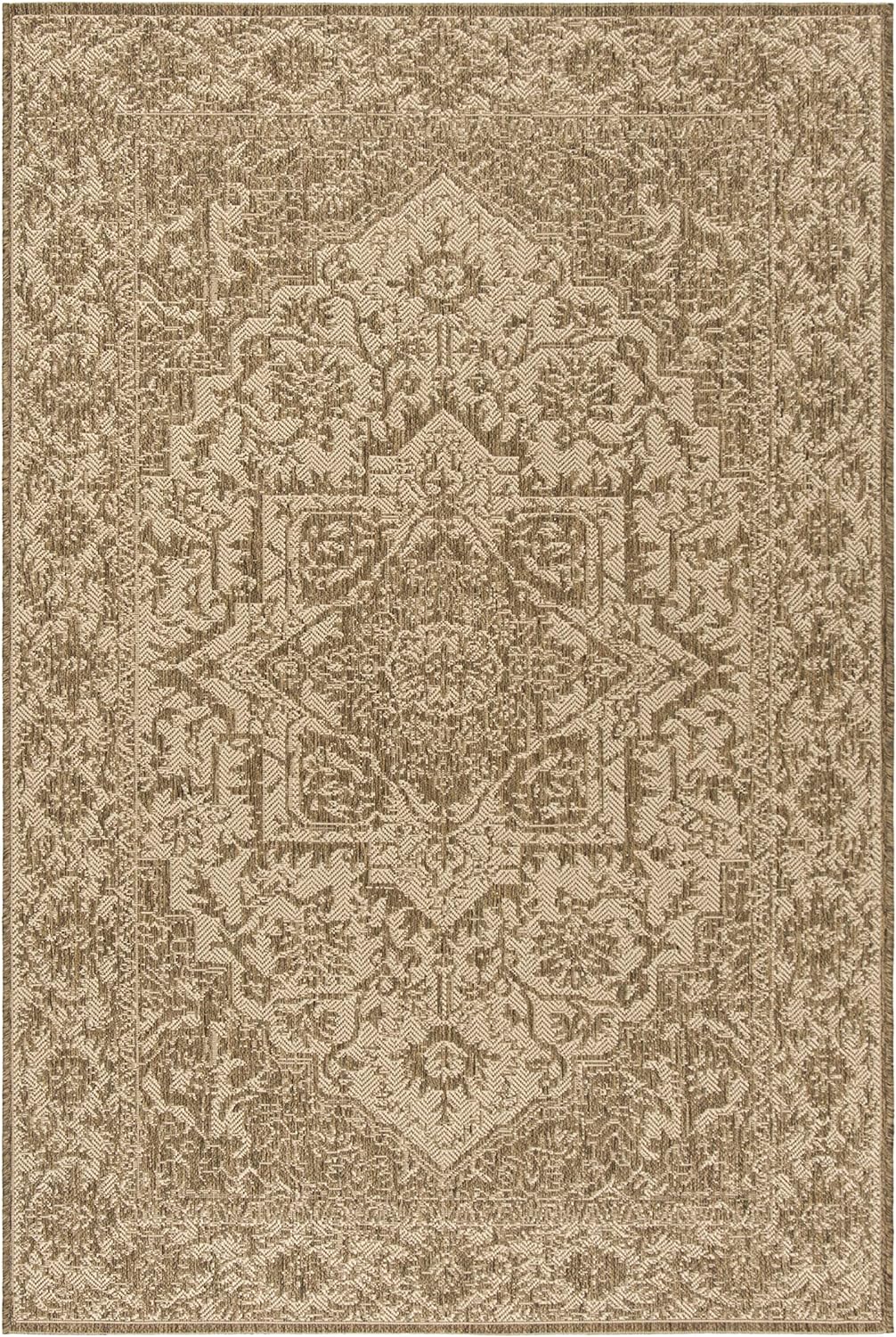 SAFAVIEH Medaillon Teppich für Drinnen & Draussen - Beachhouse Collection, Kurzer Flor, Creme und Be