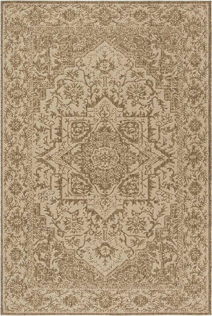 SAFAVIEH Medaillon Teppich für Drinnen & Draussen - Beachhouse Collection, Kurzer Flor, Creme und Be