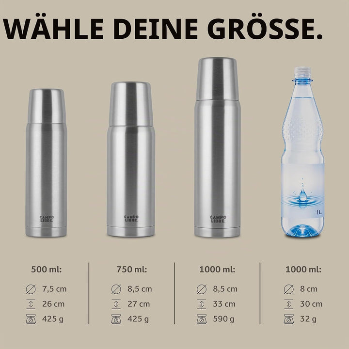 Campo Libre. Jaco® Thermoskanne 1L, 750ml, 500ml I Thermos mit Becher I Unsere Thermosflasche mind.