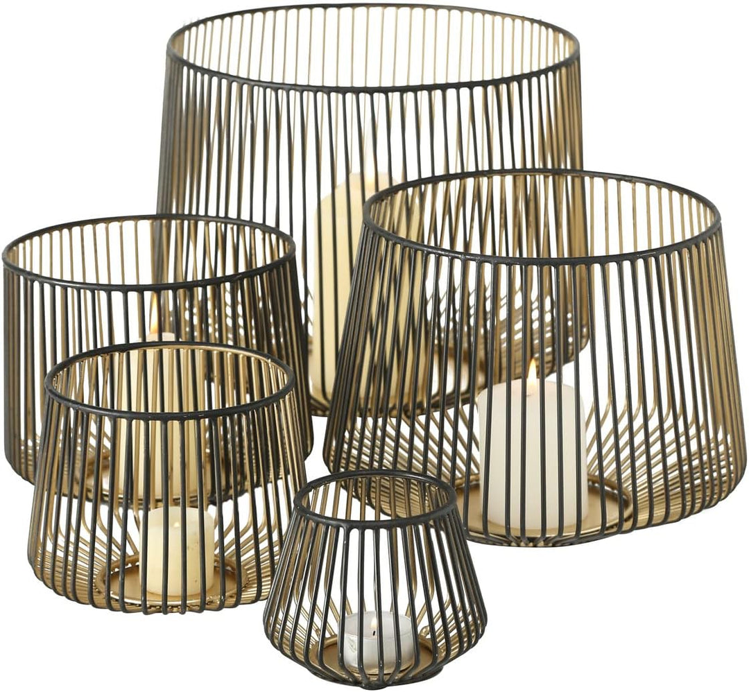 Windlicht Kerzenhalter Eisen schwarz Gold H 10-22 cm XXL 5er Set, Set