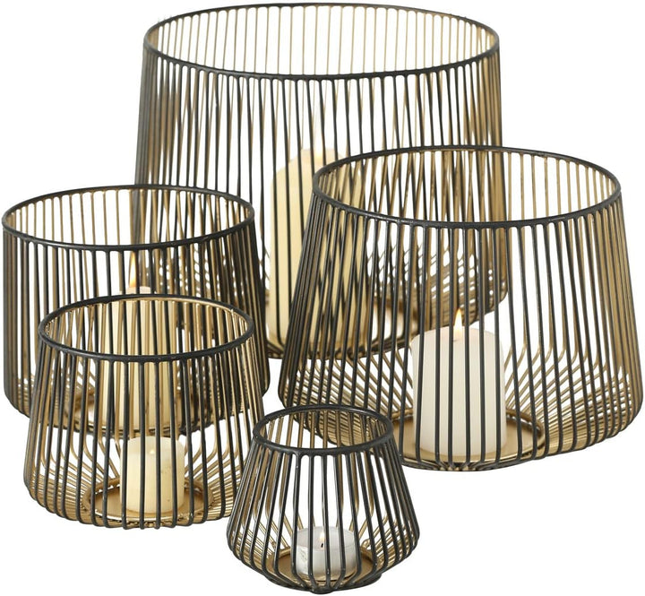Windlicht Kerzenhalter Eisen schwarz Gold H 10-22 cm XXL 5er Set, Set