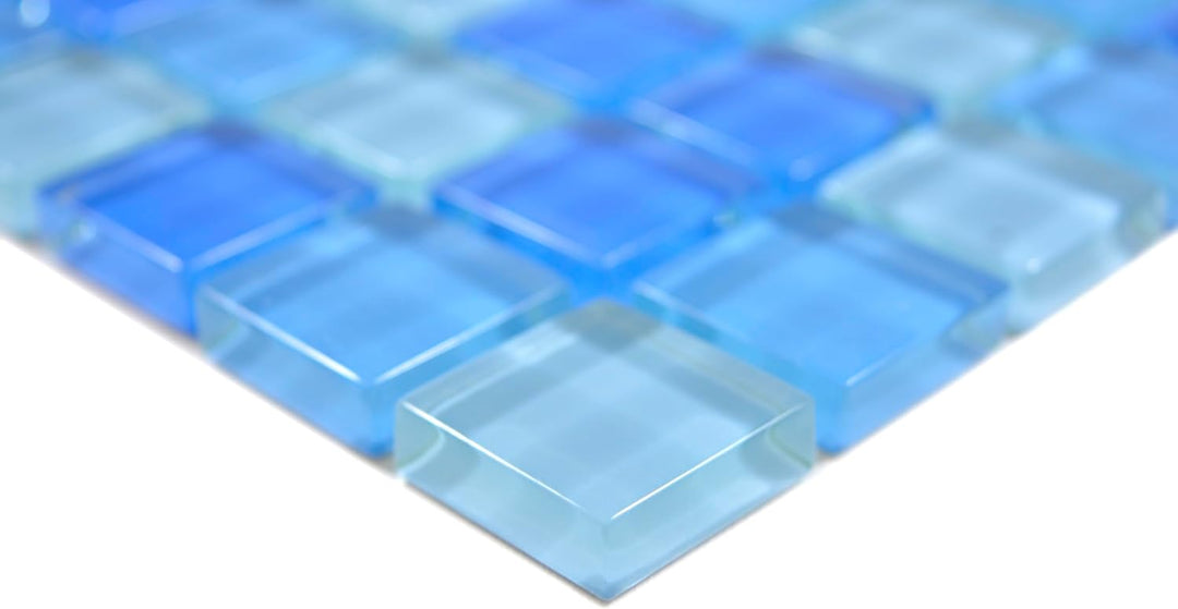 Mosaik Quadrat Crystal mix hellblau Glasmosaik Transluzent Transparent 3D Fliesenspiegel, Mosaikstei
