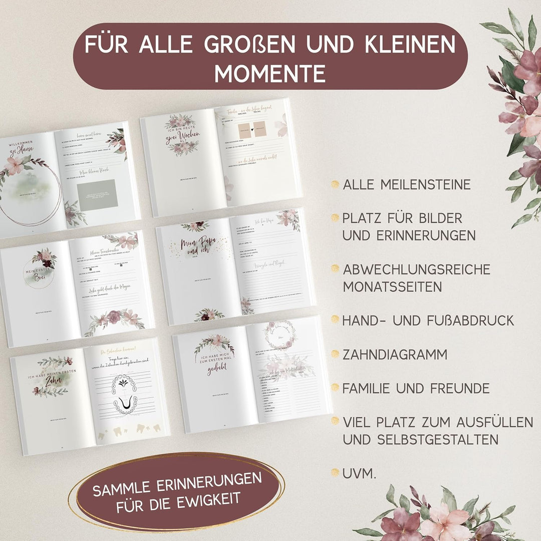 HIMMEL.HERZ.PAPIER® Mein erstes Jahr Babyalbum - Erinnerungsbuch Baby Tagebuch - Din A4 - Geschenk f