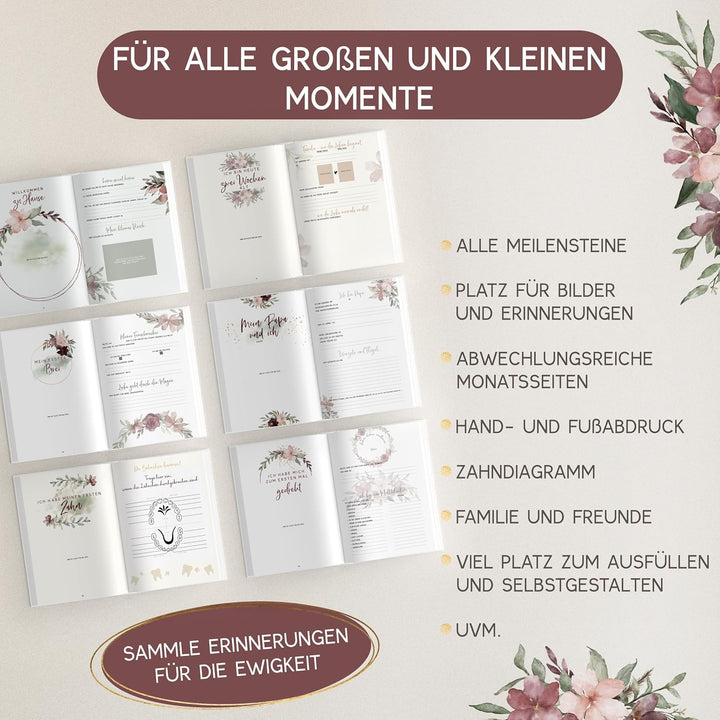 HIMMEL.HERZ.PAPIER® Mein erstes Jahr Babyalbum - Erinnerungsbuch Baby Tagebuch - Din A4 - Geschenk f