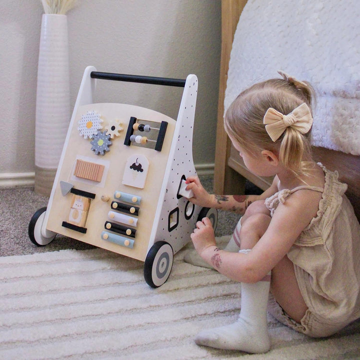 Asweets Baby Lauflernwagen aus Holz, Baby Walker und Activity Center, Multifunktion Montessori Spiel