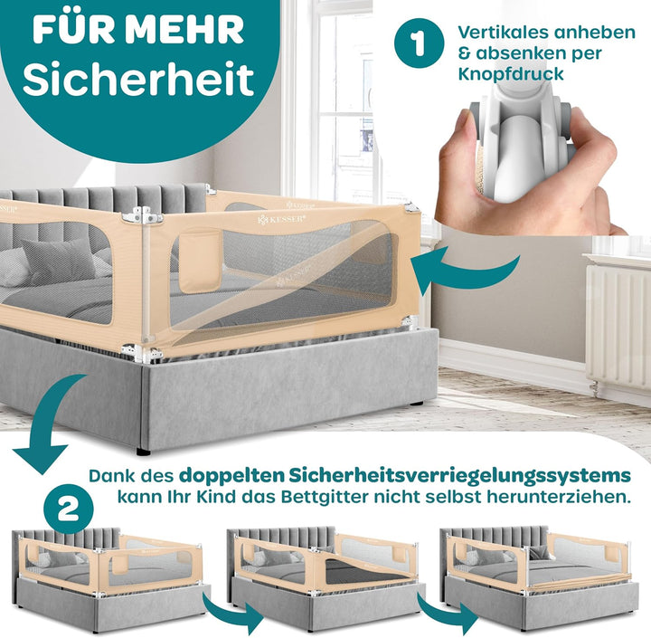 KESSER® Bettschutzgitter 180 cm, Bettgitter Kinderbett höhenverstellbar | Rausfallschutz Bett für Ba