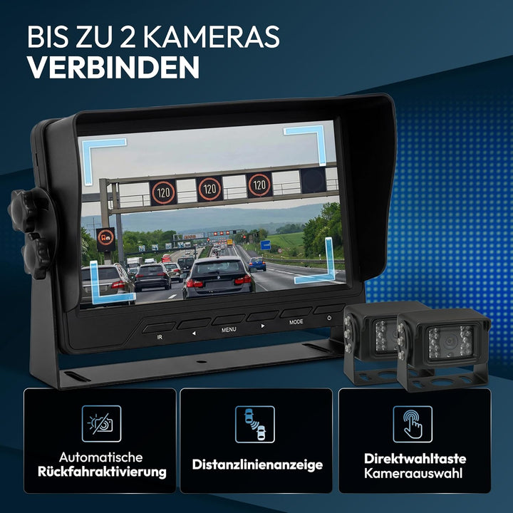 VSG24 Rückfahrkamera 7" Transporter-Set Transit inkl. Kamera, Monitor, Kabel - Wasserdicht Nachtsich