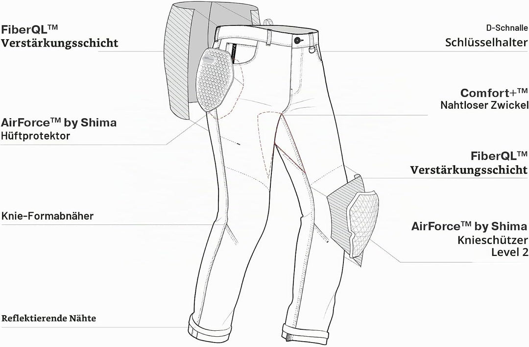 SHIMA DEVON Motorradjeans - Belüftete Elastische Slim Fit Biker Motorradhose mit FiberQL-Verstärkung