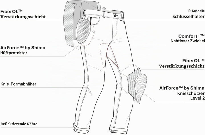 SHIMA DEVON Motorradjeans - Belüftete Elastische Slim Fit Biker Motorradhose mit FiberQL-Verstärkung