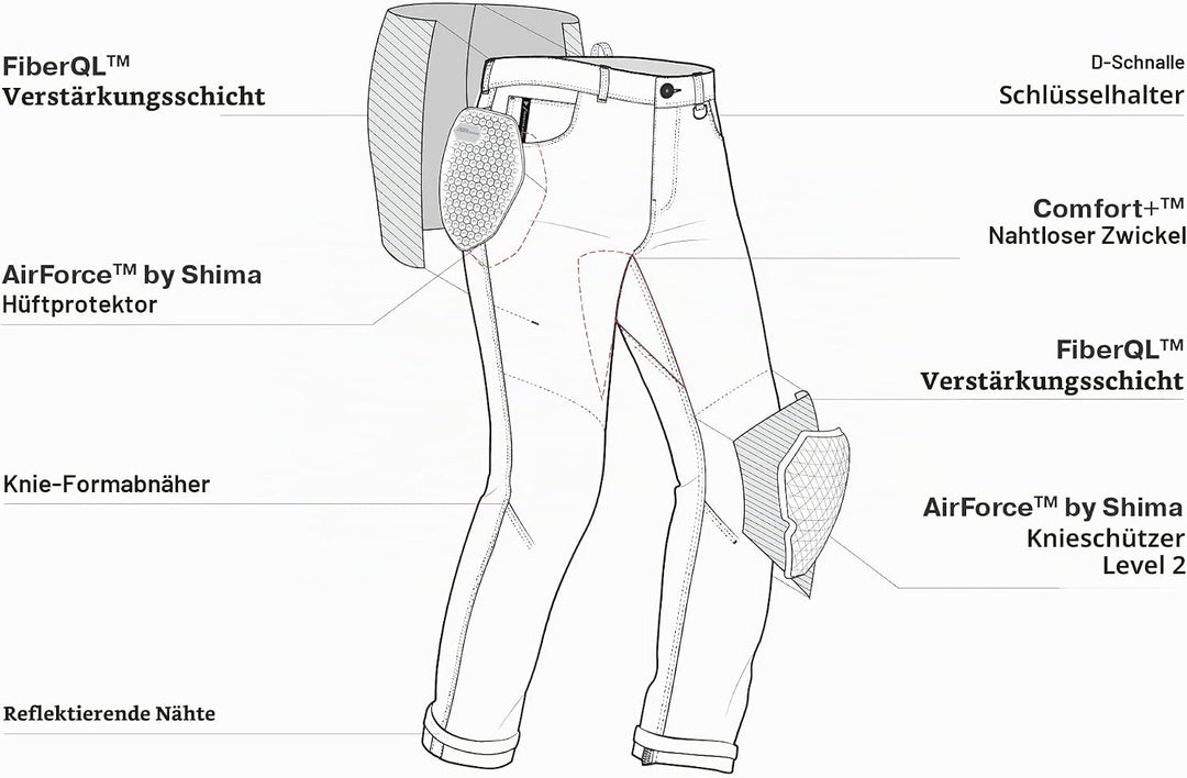 SHIMA DEVON Motorradjeans - Belüftete Elastische Slim Fit Biker Motorradhose mit FiberQL-Verstärkung