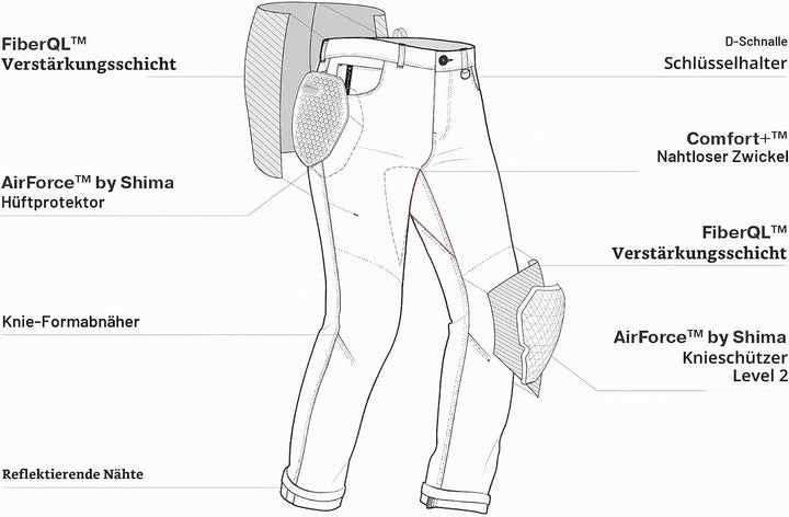 SHIMA DEVON Motorradjeans - Belüftete Elastische Slim Fit Biker Motorradhose mit FiberQL-Verstärkung